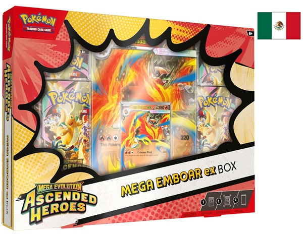 Pokemon <b>LATINAMERIKANSK SPANSK/LATAM SPANISH</b> Mega Evolution: Ascended Heroes - ex Box: Mega Emboar ex Collection (4 Boosters)