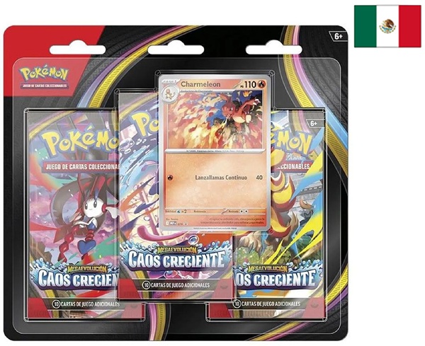 Pokemon Blister Pack <b>LATINAMERIKANSK SPANSK/LATAM SPANISH</b> - 3-Pack: 3 Mega Evolution: Chaos Rising Booster Pakker + Charmeleon Black Star Promo