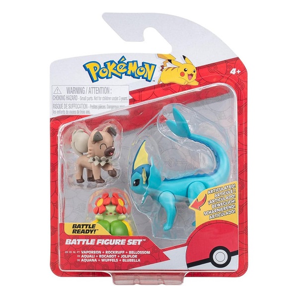 Pokémon: Battle Feature Action Figures 3-Pack - Rockruff, Bellossom, Vaporeon - 5cm