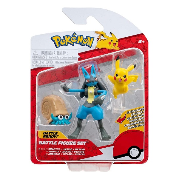 Pokémon: Battle Feature Action Figures 3-Pack - Pikachu, Omanyte, Lucario - 5cm