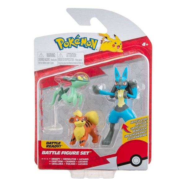 Pokémon Battle Mini Figures 3-Pack - Growlithe, Dreepy, Lucario - 5-8cm