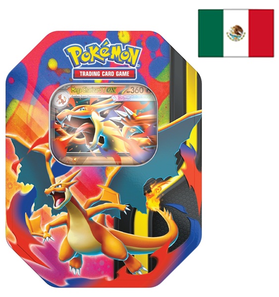 Pokemon Tin Kasse <b>LATINAMERIKANSK SPANSK/LATAM SPANISH</b> - 2026 Wave 1 Spring: Mega Charizard Y ex - Mega Charizard Collector's Tin Box (4 Boosters)