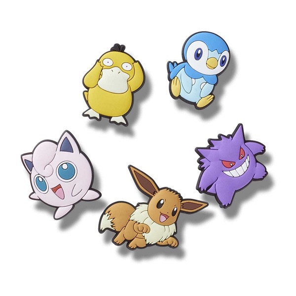 Pokémon - Jigglypuff, Psyduck, Gengar, Eevee, and Piplup - Pokémon Center Jibbitz Shoe Charms by Crocs 5-Pack
