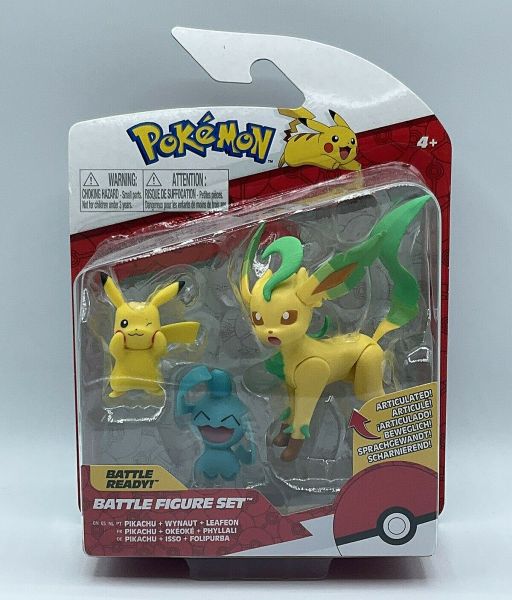 Pokémon Battle Mini Figures 3-Pack - Pikachu, Wynaut & Leafeon - 5-8cm