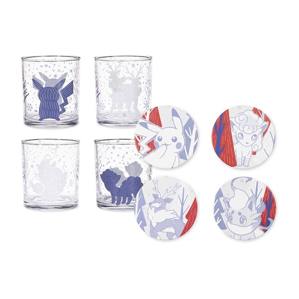 Pokémon - Winter Woodland - Pokémon Center Glass Tumblers & Coasters Bundle