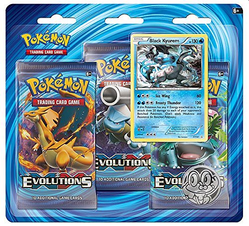 Pokemon Blister Pack - 3 XY: Evolutions (20th Anniversary) Booster Pakker + Black Kyurem Black Star Promo & Pokemon Mønt