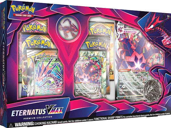 Pokemon  V Box: Eternatus VMAX Premium Collection (US) - 6 Boosters, V-Promo, VMAX-promo, Oversize VMAX-promo, Pin & Mønt