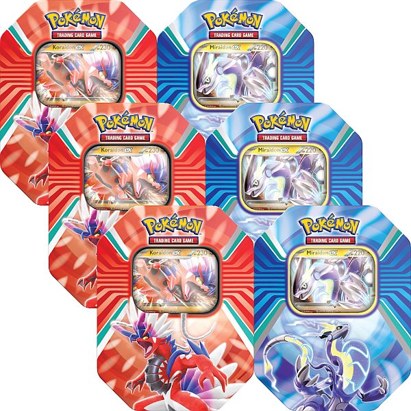 Pokemon Tin Kasse - 2023 Wave 2 Summer - Paldea Legends Collector's Tin Display/Case (Koraidon ex & Miraidon ex) (6 Boxes)