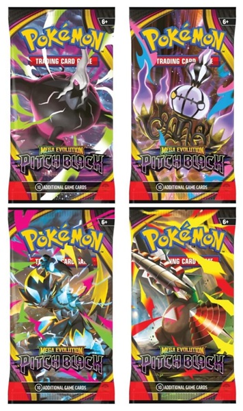 Pokemon Booster Pakke - ME05 - Mega Evolution: Pitch Black Booster Pack Artwork Set - 4 Packs!
