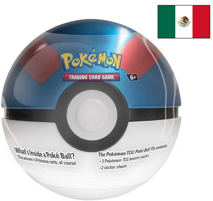 Pokemon Tin Kasse <b>LATINAMERIKANSK SPANSK/LATAM SPANISH</b> - Poke Ball (Pokeball) Tin: Great Ball (2025) (3 Boosters + Stickers)