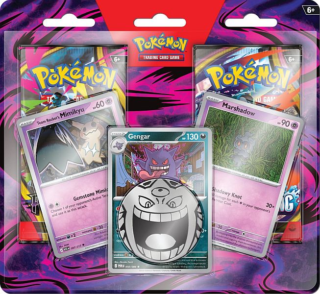 Pokemon Enhanced 2-Pack Blister Pack (2026 Gengar, Marshadow & Team Rocket's Mimikyu) - 3 x Promo, 2 Booster Pakker & Pokemon Mønt