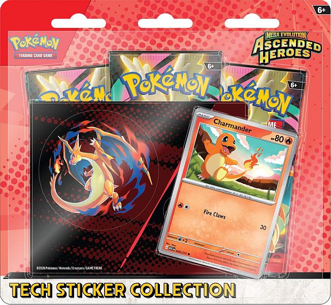 Pokemon Blister Pack - Mega Evolution: Ascended Heroes - Tech Sticker Collection Blister: Charmander (3 Boosters)