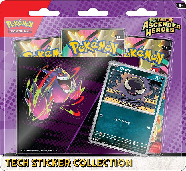 Pokemon Blister Pack - Mega Evolution: Ascended Heroes - Tech Sticker Collection Blister: Gastly (3 Boosters)