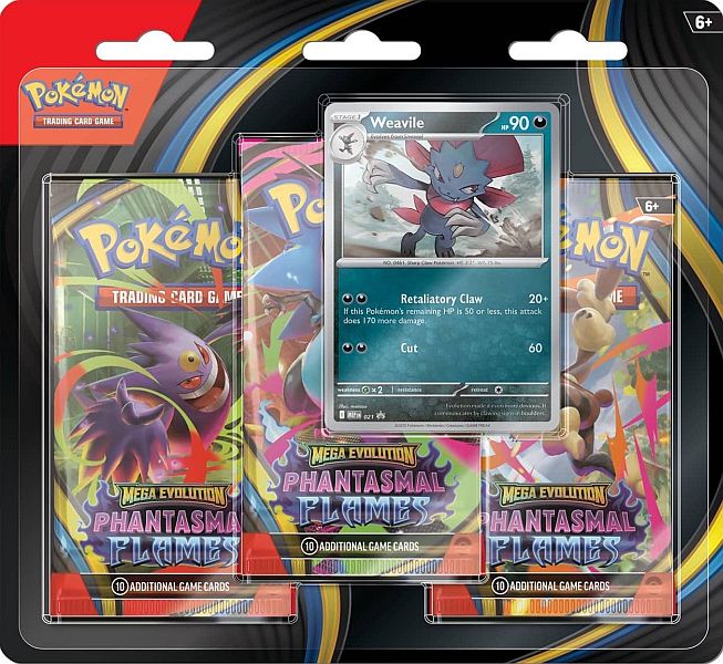 Pokemon Blister Pack - 3-Pack: 3 Mega Evolution: Phantasmal Flames Booster Pakker + Weavile Black Star Promo