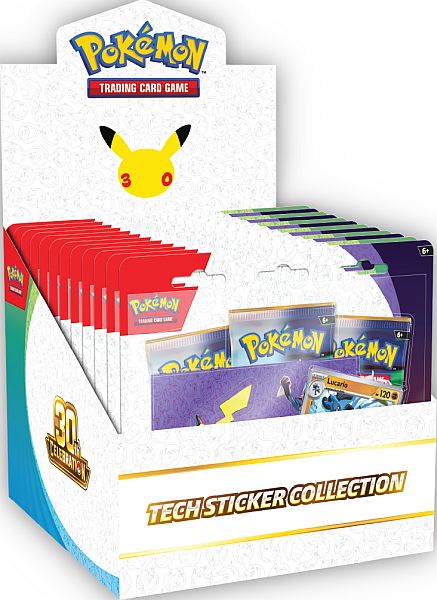 Pokemon Blister Display/Case - Mega Evolution: 30th Celebration - Tech Sticker Collection Blisters: Alolan Exeggutor/Lucario (12 Blisters/36 Boosters)