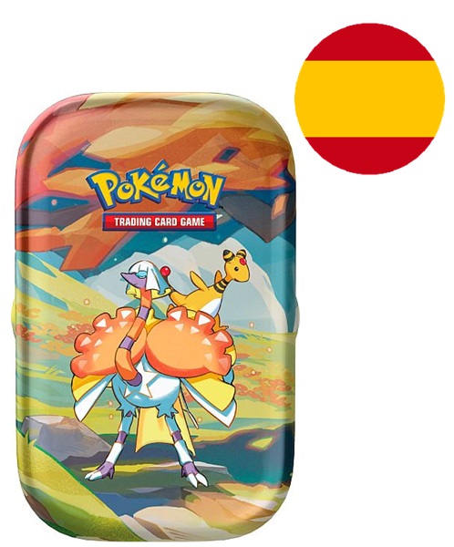 Pokemon Tin Kasse <b>SPANSK/SPANISH</b> - 2024 Summer Vibrant Paldea Mini Tin: Espathra & Ampharos (2 Boosters & Klistermærker)