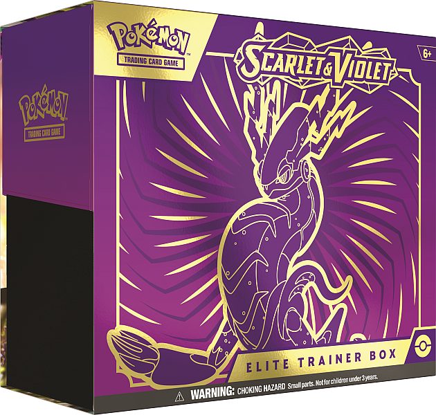 Pokemon Scarlet & Violet: Base Set Elite Trainer Box: Miraidon (Violet) - Boks med 9 Boosters, Promokort & Tilbehør
