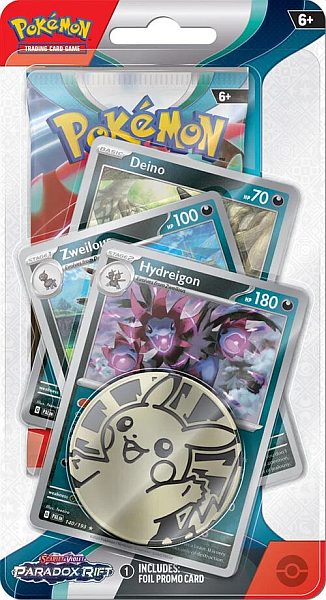 Pokemon Blister Pack - 1-Pack Premium Checklane Blister: 1 Scarlet & Violet: Paradox Rift Booster Pakke + Hydreigon Line Promos & Mønt