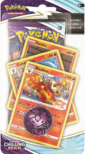 Pokemon Blister Pack - 1-Pack Premium Checklane Blister: 1 Sword & Shield: Chilling Reign Booster Pakke + Blaziken Line Promos & Mønt