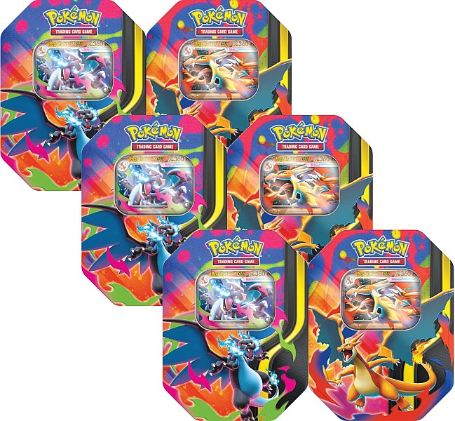 Pokemon Tin Kasse - 2026 Wave 1 Spring - Mega Charizard Collector's Tin Display/Case (Mega Charizard X ex & Mega Charizard Y ex) (6 Boxes)