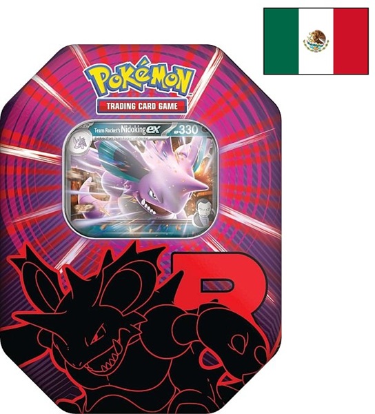 Pokemon Tin Kasse <b>LATINAMERIKANSK SPANSK/LATAM SPANISH</b> - 2025 Wave 4 Fall: Team Rocket's Nidoking ex - Team Rocket Collector's Tin Box (4 Boosters)