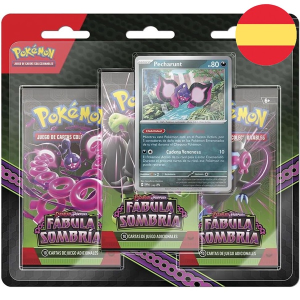 Pokemon Blister Pack <b>SPANSK/SPANISH</b> - 3-Pack: 3 Scarlet & Violet: Shrouded Fable Booster Pakker + Pecharunt Black Star Promo