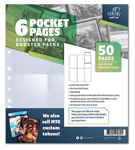 Tokens4MTG Mappelommer til Ringbind/11 Huller - Booster Pack 6-pocket sider - Display med 50 stk. - #tok490
